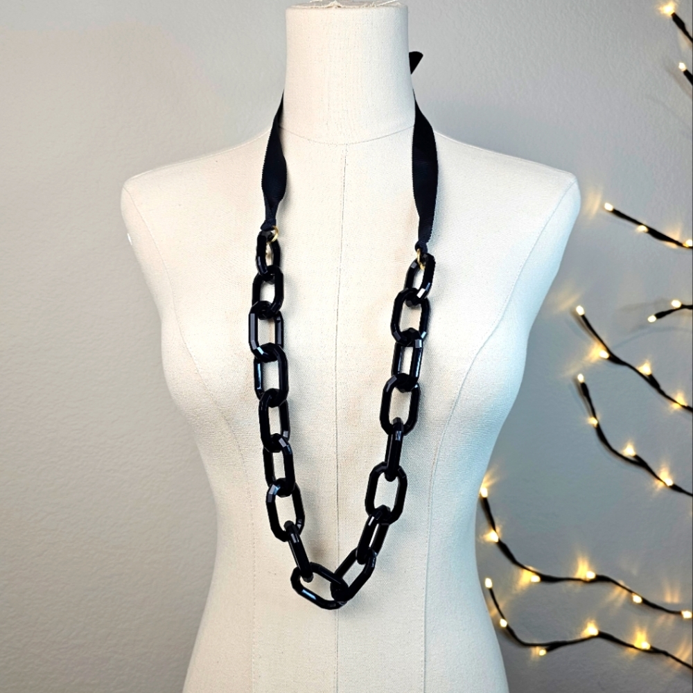 J. Crew Black Lucite Cable necklace w/lace tie back